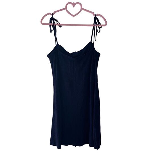 Topshop Navy Blue Button Front Spaghetti Strap Spring Summer Dress | Size 8 - Picture 2 of 5